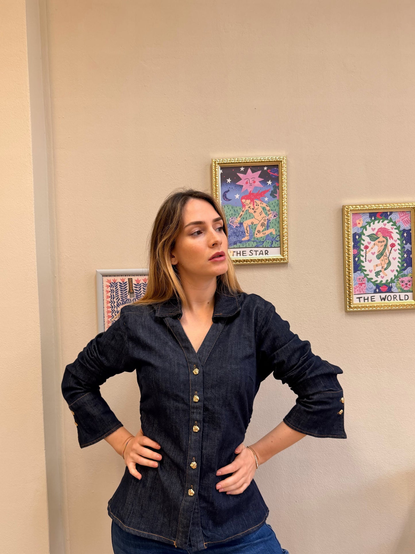 Camicia Blu Denim scollo a V