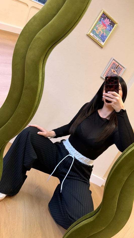 Pantalone Gessato con elastico in vita