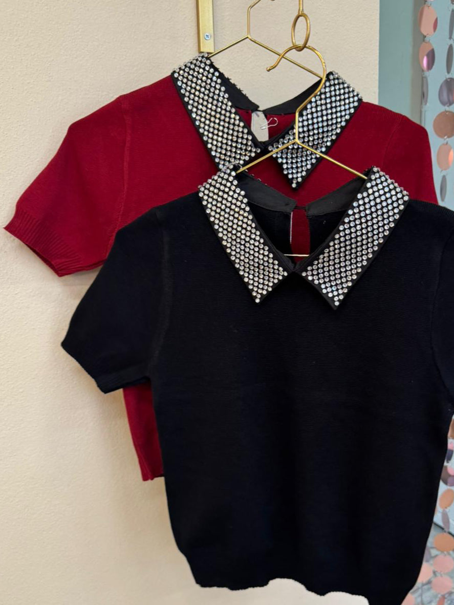 T-shirt colletto Swarovski