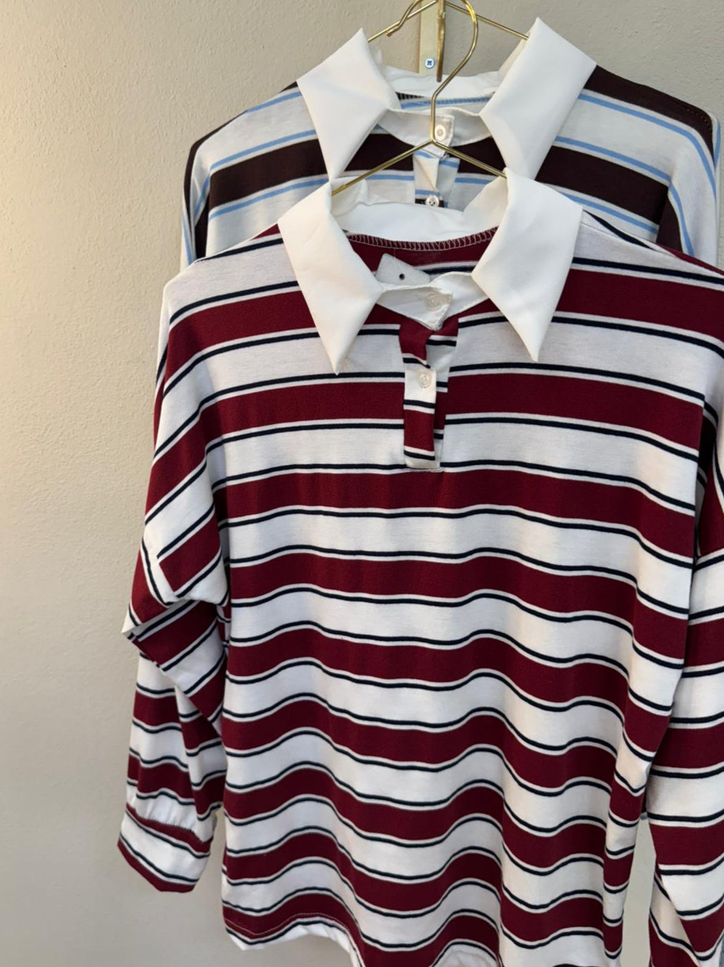 Maglia righe College colletto bianco